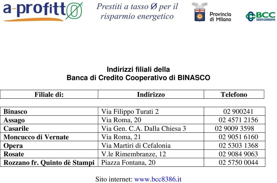 sago Via Roma, 20 02 4571 2156 Casarile Via Gen. C.A.