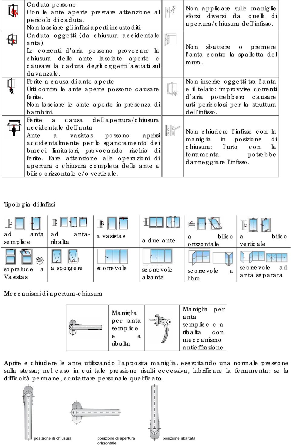 Ferite a causa di ante aperte Urti contro le ante aperte possono causare ferite. Non lasciare le ante aperte in presenza di bambini.