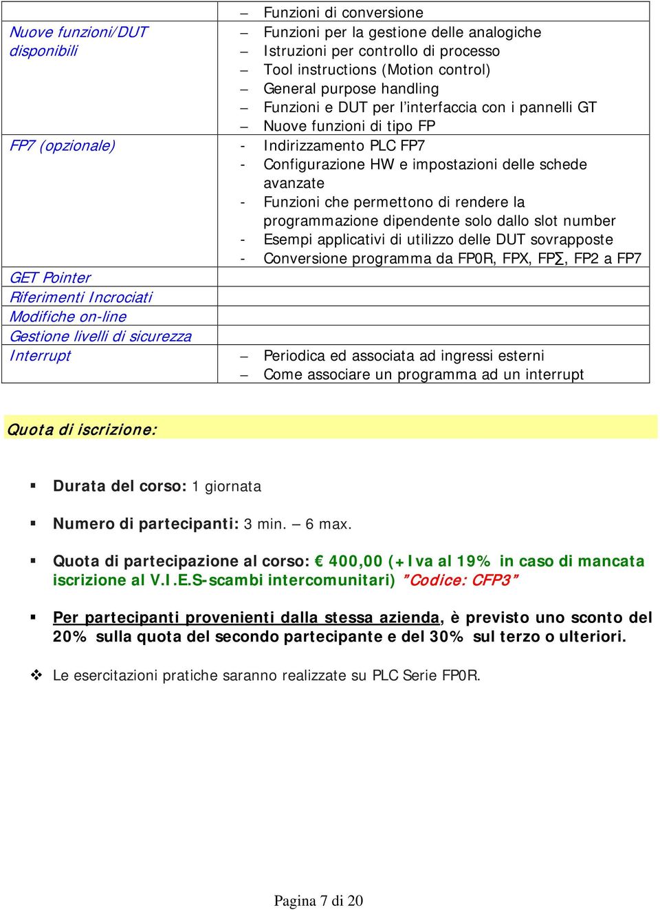 permettono di rendere la programmazione dipendente solo dallo slot number - Esempi applicativi di utilizzo delle DUT sovrapposte - Conversione programma da FP0R, FPX, FP, FP2 a FP7 GET Pointer