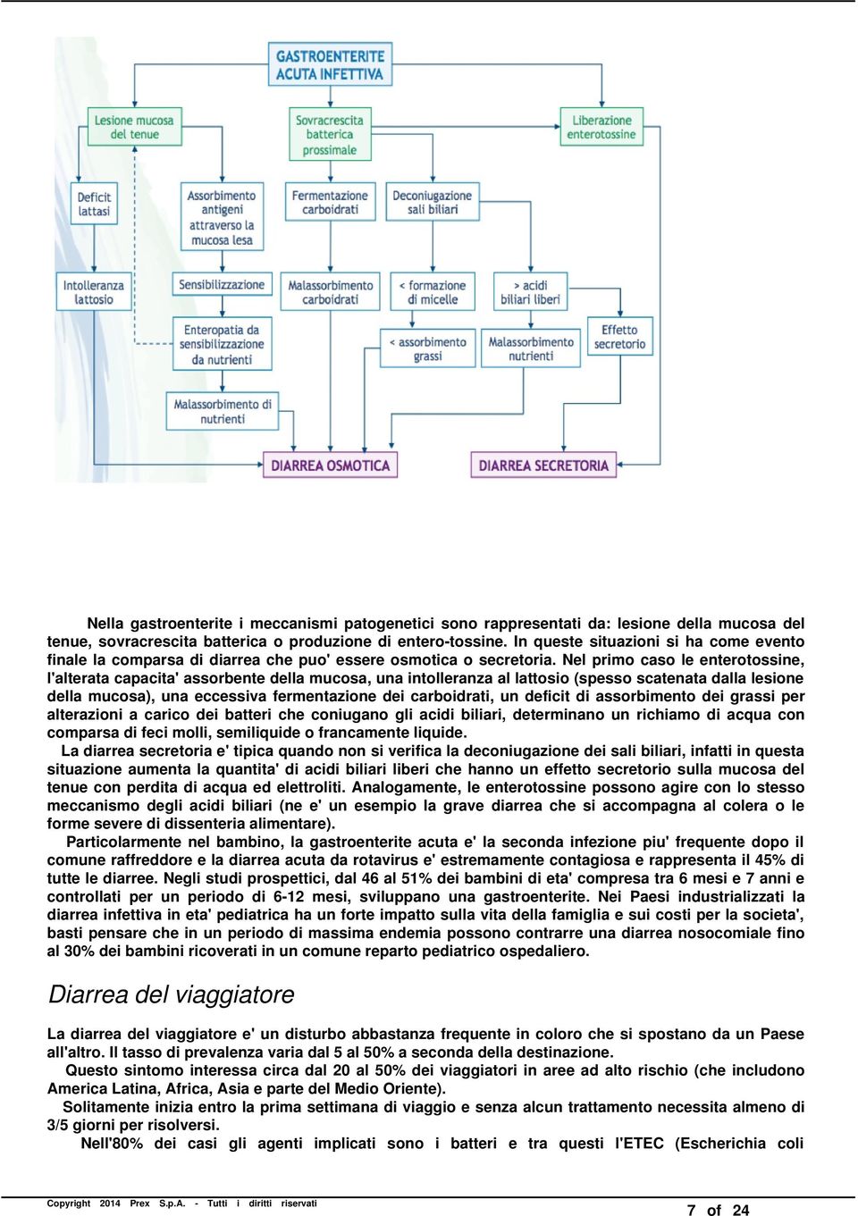 Nel primo caso le enterotossine, l'alterata capacita' assorbente della mucosa, una intolleranza al lattosio (spesso scatenata dalla lesione della mucosa), una eccessiva fermentazione dei carboidrati,