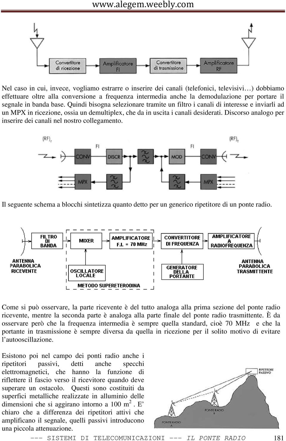 Discorso analogo per inserire dei canali nel nostro collegamento. Il seguente schema a blocchi sintetizza quanto detto per un generico ripetitore di un ponte radio.