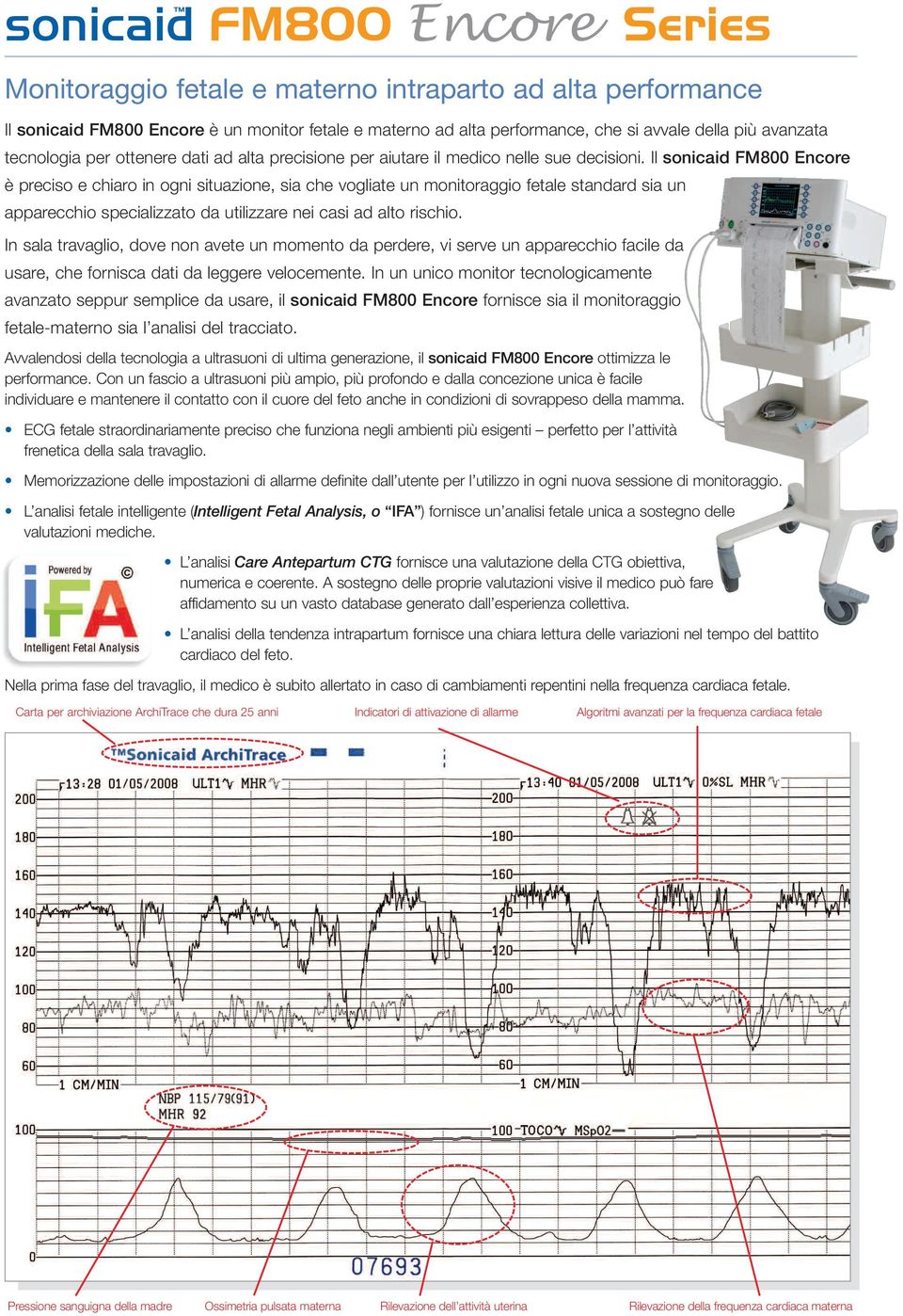 Il sonicaid FM800 Encore è preciso e chiaro in ogni situazione, sia che vogliate un monitoraggio fetale standard sia un apparecchio specializzato da utilizzare nei casi ad alto rischio.