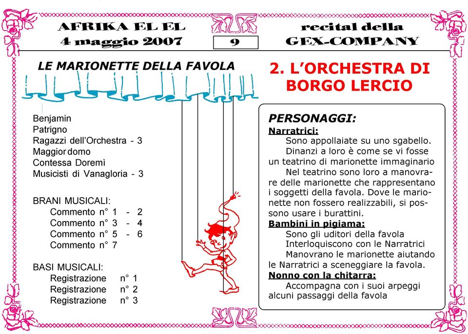 n 7 BASI MUSICALI: Registrazione n 1 Registrazione n 2 Registrazione n 3 PERSONAGGI: Narratrici: Sono appollaiate su uno sgabello.