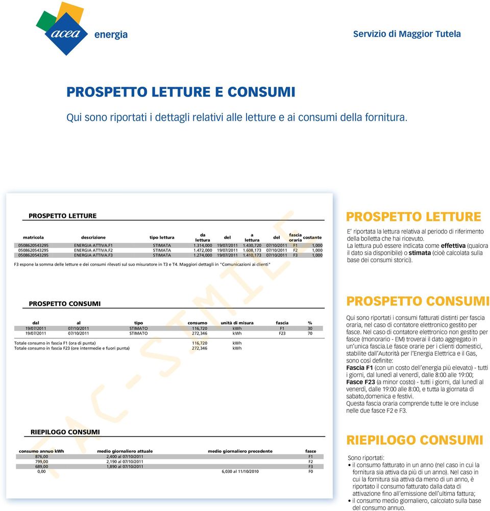 F STIMATA.47,000 9/07/0.08,7 07/0/0 F,000 008049 ENERGIA ATTIVA.F STIMATA.74,000 9/07/0.40,7 07/0/0 F,000 F espone la somma delle letture e dei consumi rilevati sul suo misuratore in T e T4.