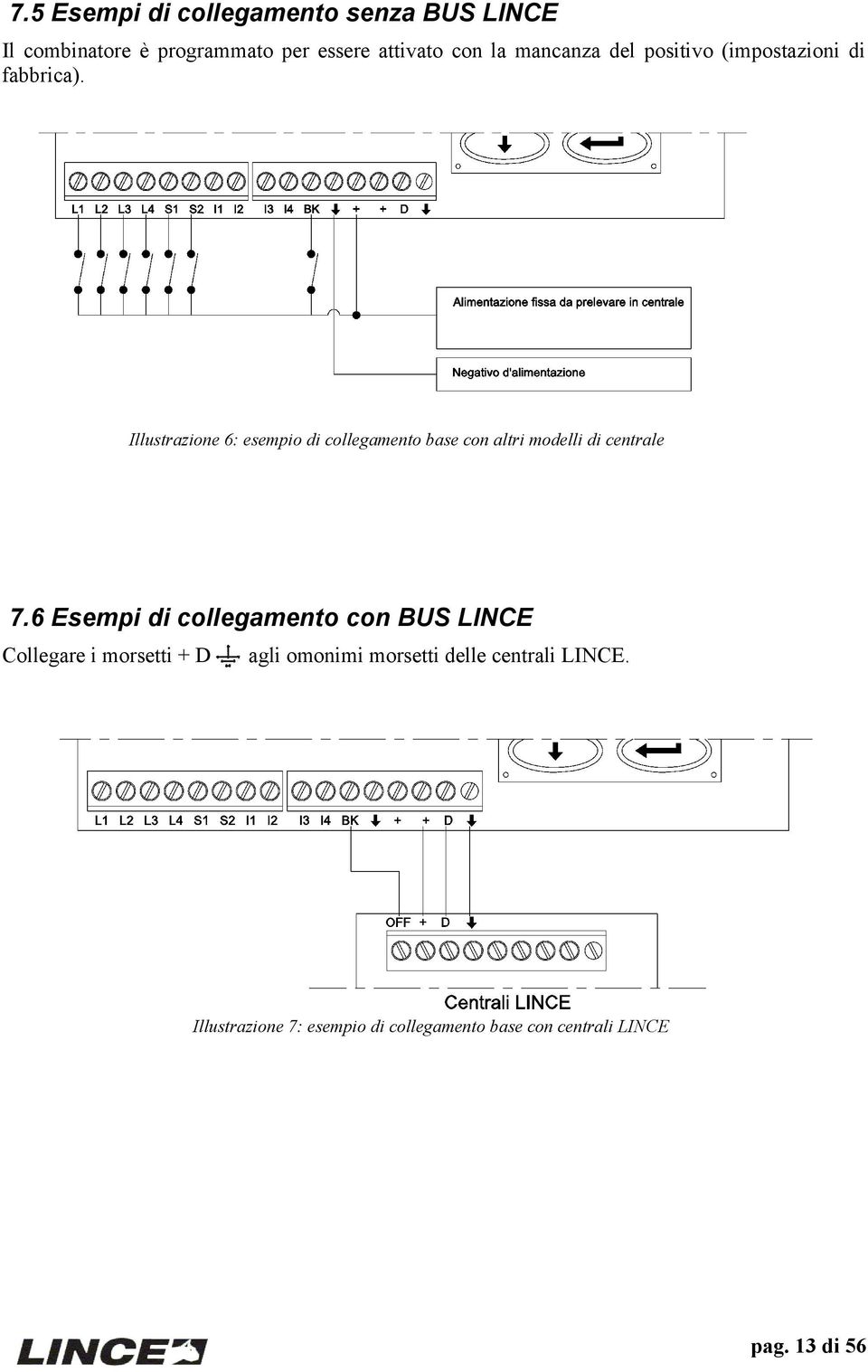 Illustrazione 6: esempio di collegamento base con altri modelli di centrale 7.