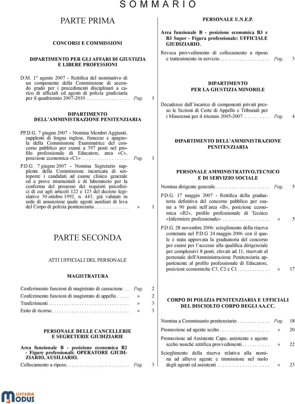 1 agosto 2007 - Rettifica del nominativo di un componente della Commissione di secondo grado per i procedimenti disciplinari a carico di ufficiali ed agenti di polizia giudiziaria per il quadriennio