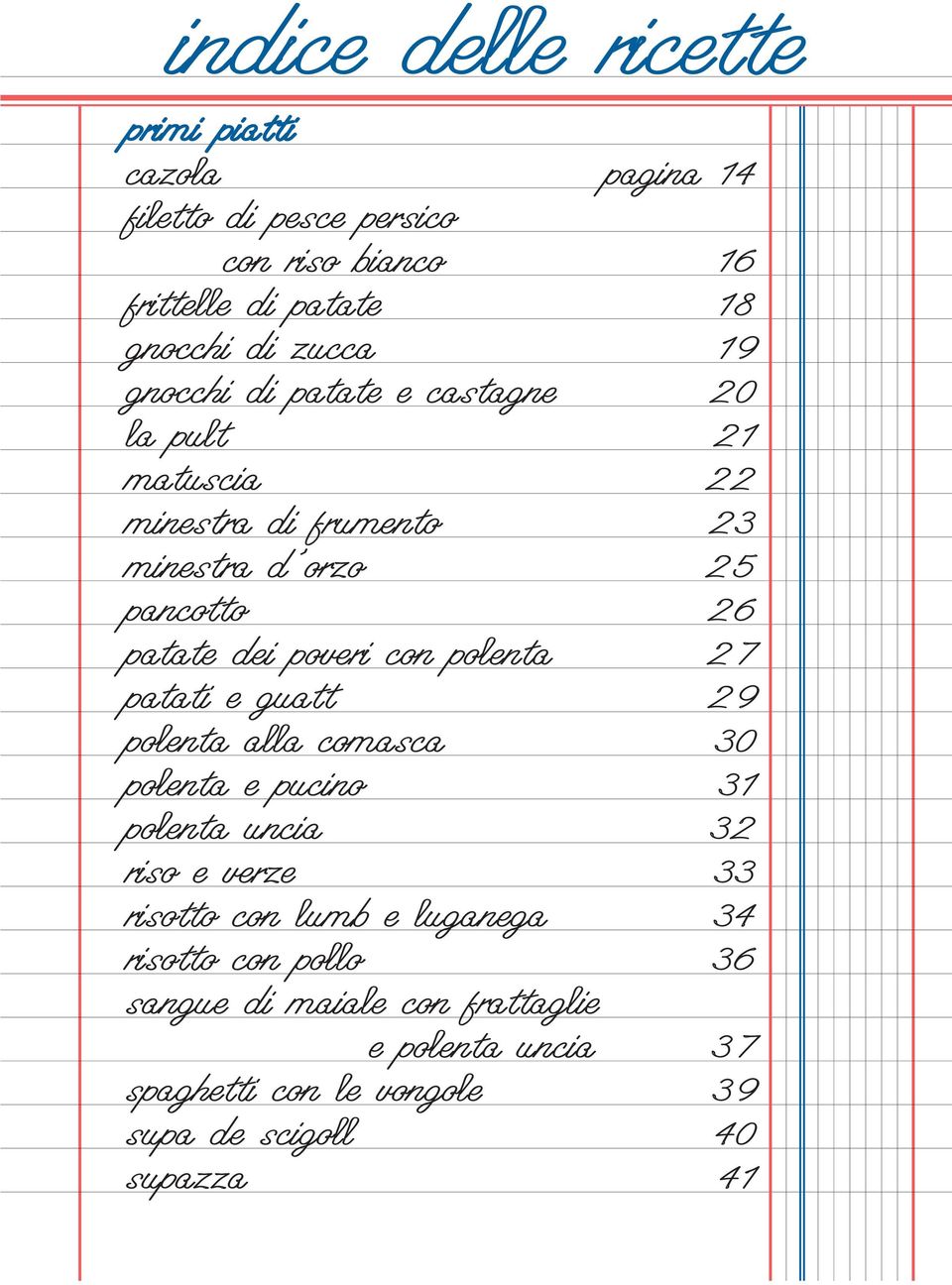 poveri con polenta 27 patati e guatt 29 polenta alla comasca 30 polenta e pucino 31 polenta uncia 32 riso e verze 33 risotto con lumb