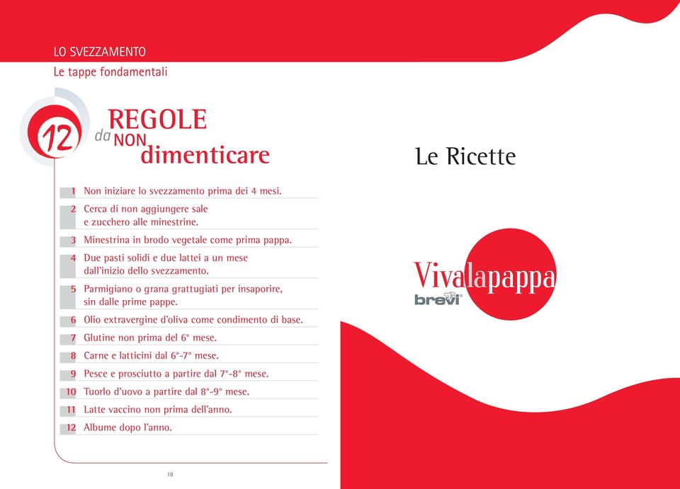 4 Due pasti solidi e due lattei a un mese dall inizio dello svezzamento. 5 Parmigiano o grana grattugiati per insaporire, sin dalle prime pappe.