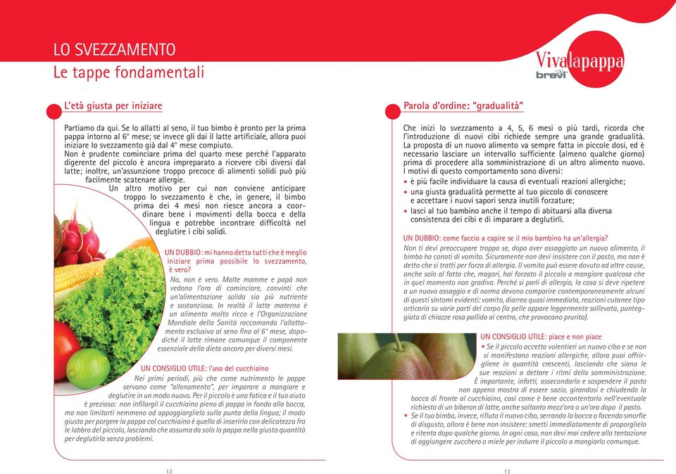 Non è prudente cominciare prima del quarto mese perché l apparato digerente del piccolo è ancora impreparato a ricevere cibi diversi dal latte; inoltre, un assunzione troppo precoce di alimenti