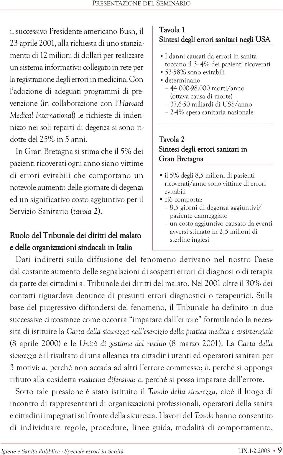 Con l adozione di adeguati programmi di prevenzione (in collaborazione con l Harvard Medical International) le richieste di indennizzo nei soli reparti di degenza si sono ridotte del 25% in 5 anni.