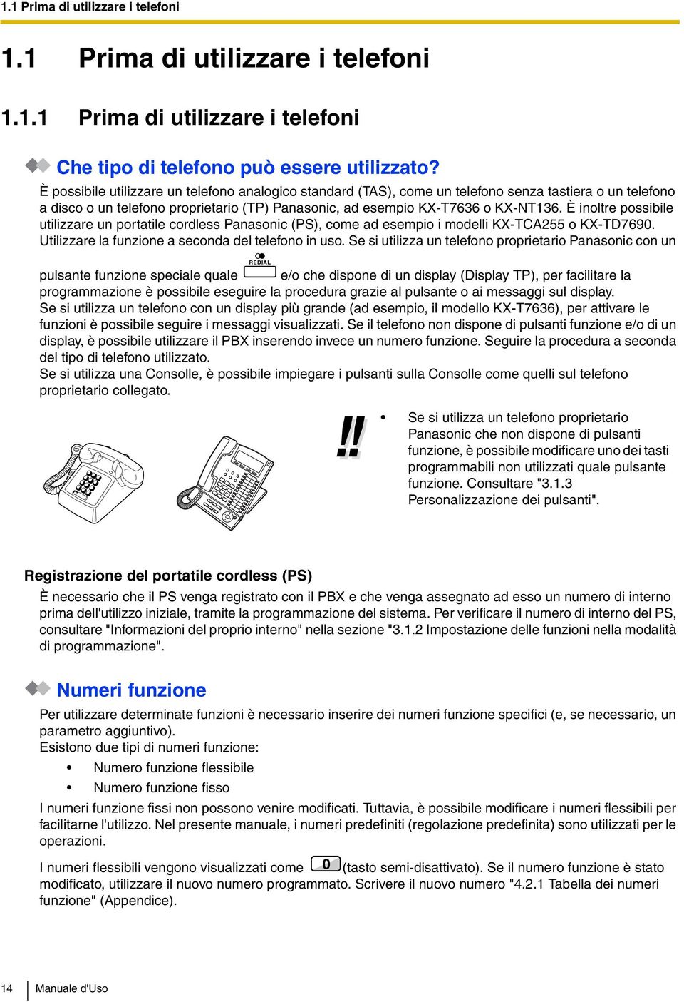 È inoltre possibile utilizzare un portatile cordless Panasonic (PS), come ad esempio i modelli KX-TCA255 o KX-TD7690. Utilizzare la funzione a seconda del telefono in uso.