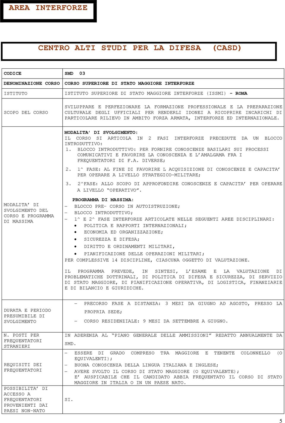 MODALITA DI DEL E PROGRAMMA DI MASSIMA MODALITA DI : IL SI ARTICOLA IN 2 FASI INTERFORZE PRECEDUTE DA UN BLOCCO INTRODUTTIVO: 1.