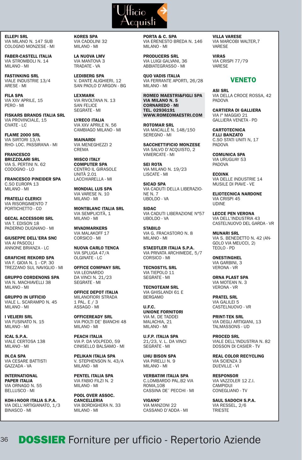 15 PERO - MI FISKARS BRANDS ITALIA SRL VIA PROVINCIALE, 15 CIVATE - LC FLAME 2000 SRL VIA SIRTORI 13/A RHO- LOC. PASSIRANA - MI FRANCESCO BRIZZOLARI SRL VIA S. PERTINI N.