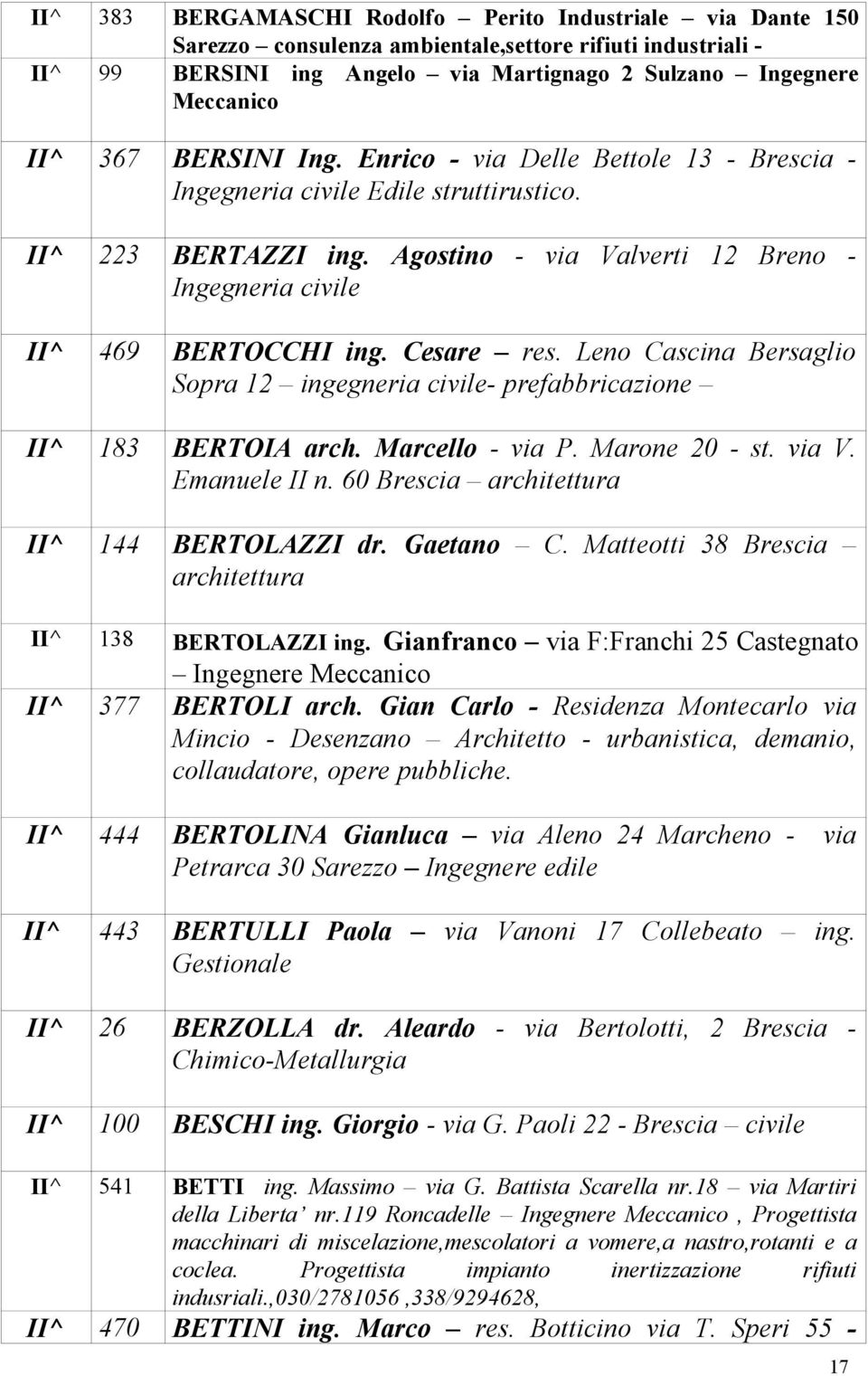 Cesare res. Leno Cascina Bersaglio Sopra 12 ingegneria civile- prefabbricazione II 183 BERTOIA arch. Marcello - via P. Marone 20 - st. via V. Emanuele II n.