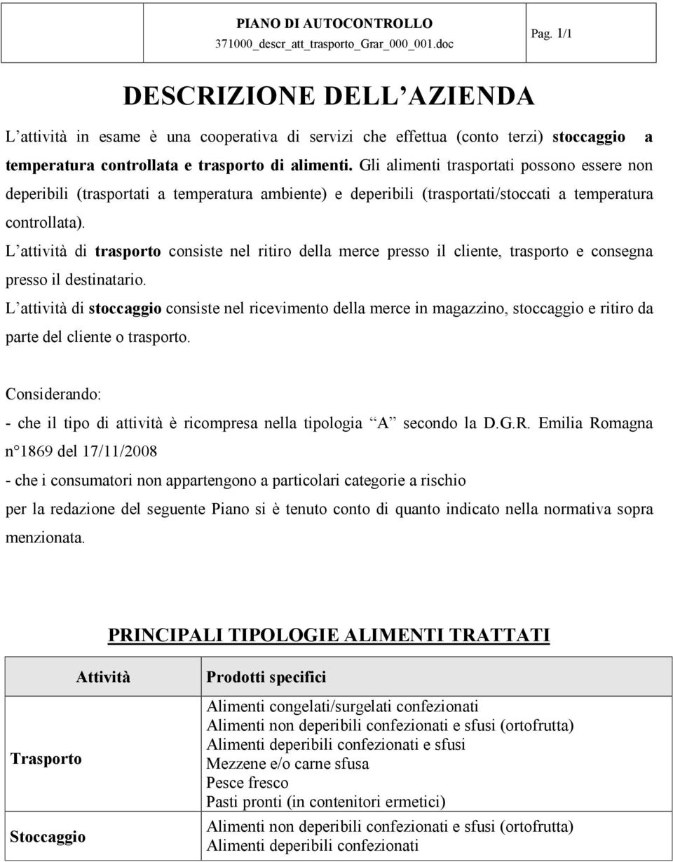 Gli alimenti trasportati possono essere non deperibili (trasportati a temperatura ambiente) e deperibili (trasportati/stoccati a temperatura controllata).