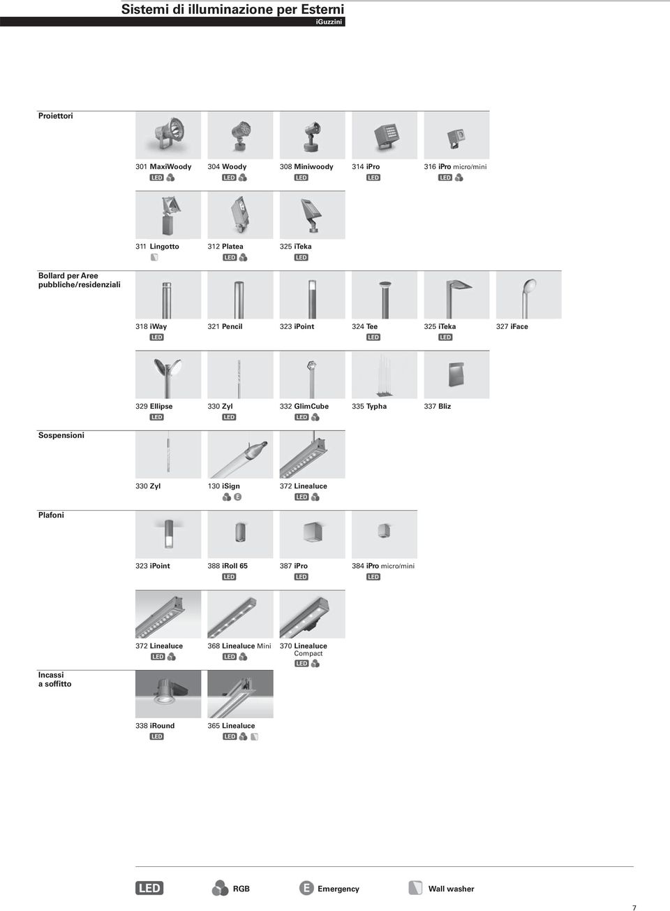 Zyl 332 GlimCube 335 Typha 337 Bliz Sospensioni 330 Zyl 130 isign 372 Linealuce Plafoni 323 ipoint 388 iroll 65 387 ipro 384 ipro