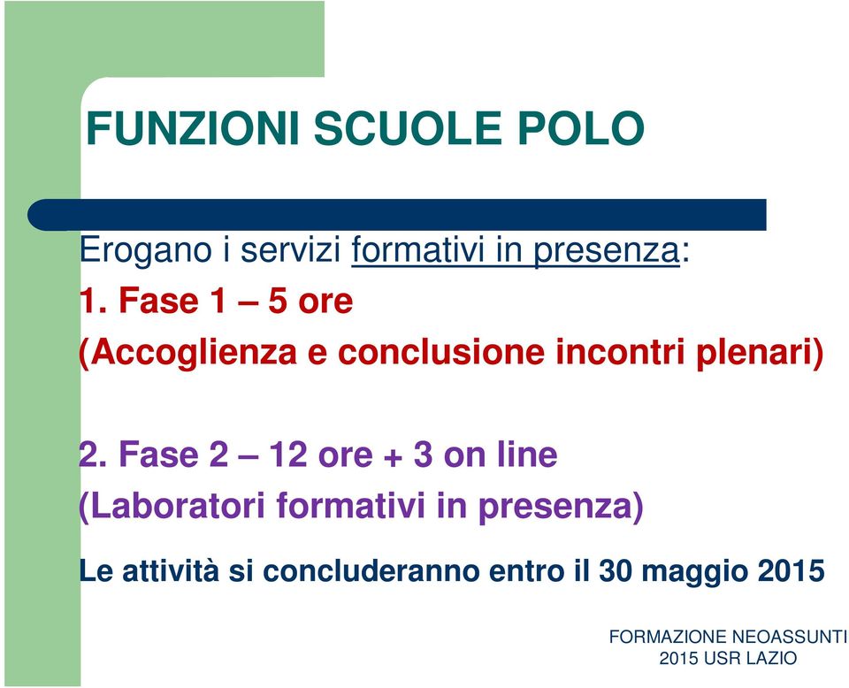 Fase 1 5 ore (Accoglienza e conclusione incontri plenari) 2.