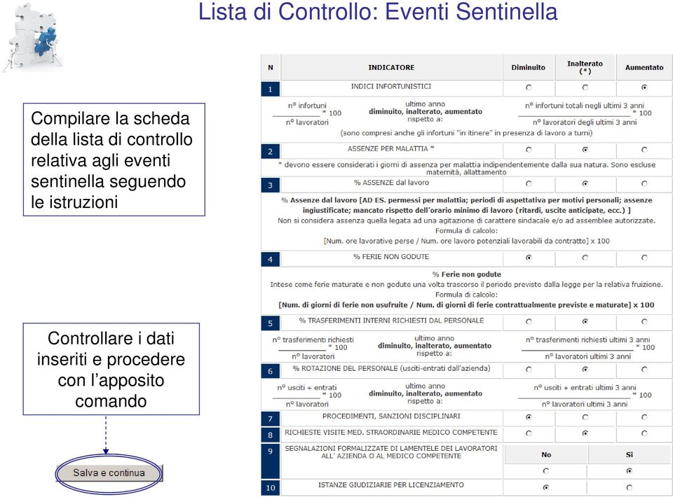 eventi sentinella seguendo le istruzioni