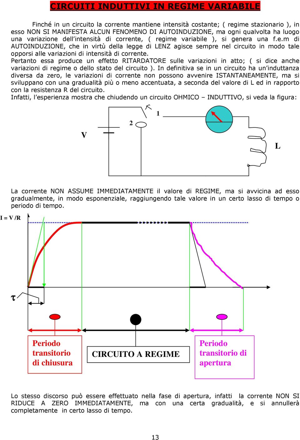 Pertanto essa produce un effetto RITARDATORE sulle variazioni in atto; ( si dice anche variazioni di regime o dello stato del circuito ).