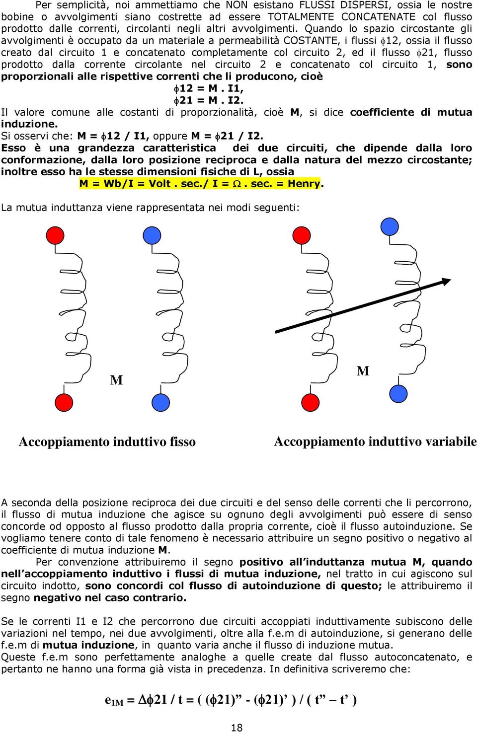 Quando lo spazio circostante gli avvolgimenti è occupato da un materiale a permeabilità COSTANTE, i flussi 12, ossia il flusso creato dal circuito 1 e concatenato completamente col circuito 2, ed il