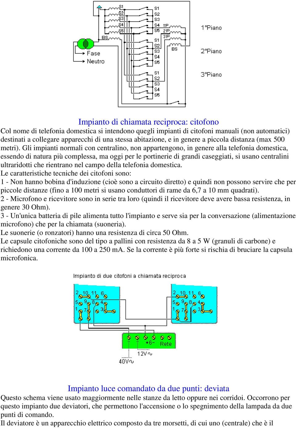 Gli impianti normali con centralino, non appartengono, in genere alla telefonia domestica, essendo di natura più complessa, ma oggi per le portinerie di grandi caseggiati, si usano centralini