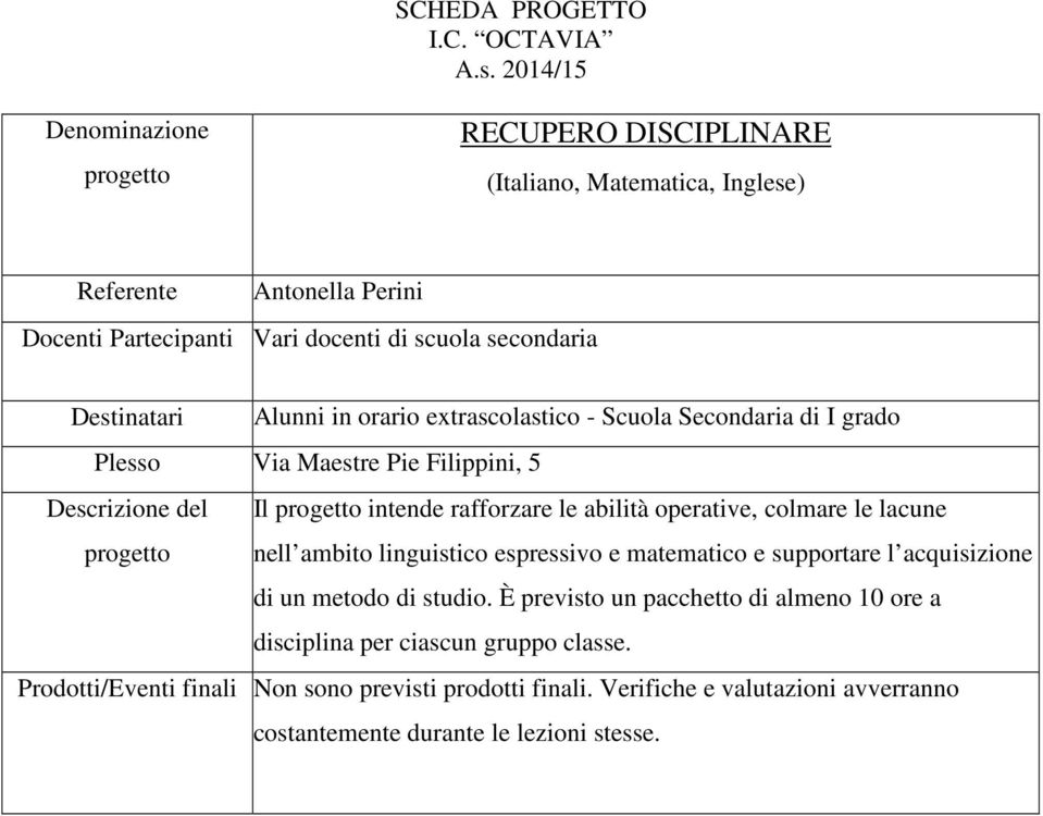 linguistico espressivo e matematico e supportare l acquisizione di un metodo di studio.