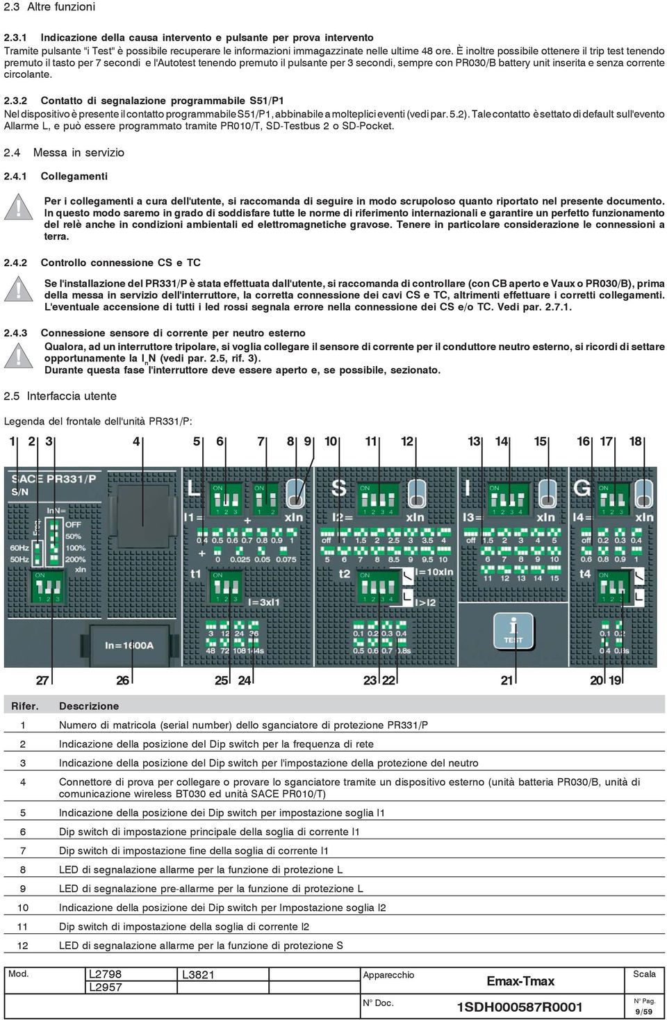 circolante. 2.3.2 Contatto di segnalazione programmabile S51/P1 Nel dispositivo è presente il contatto programmabile S51/P1, abbinabile a molteplici eventi (vedi par. 5.2).