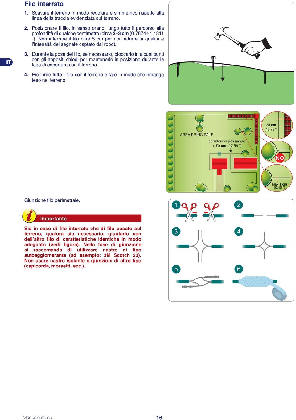Non interrare il fi lo oltre 5 cm per non ridurre la qualità e l intensità del segnale captato dal robot. 3.