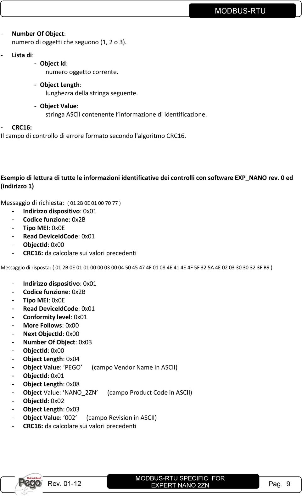 Esempio di lettura di tutte le informazioni identificative dei controlli con software EXP_NANO rev.