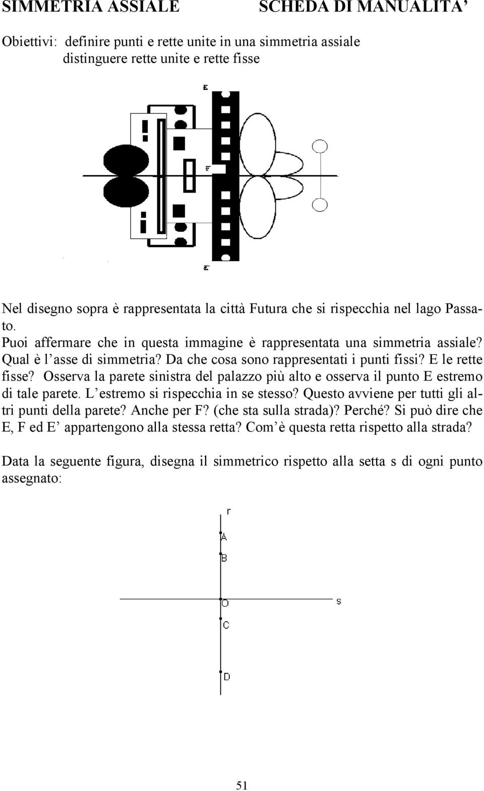 Osserva la parete sinistra del palazzo più alto e osserva il punto E estremo di tale parete. L estremo si rispecchia in se stesso? Questo avviene per tutti gli altri punti della parete? Anche per F?