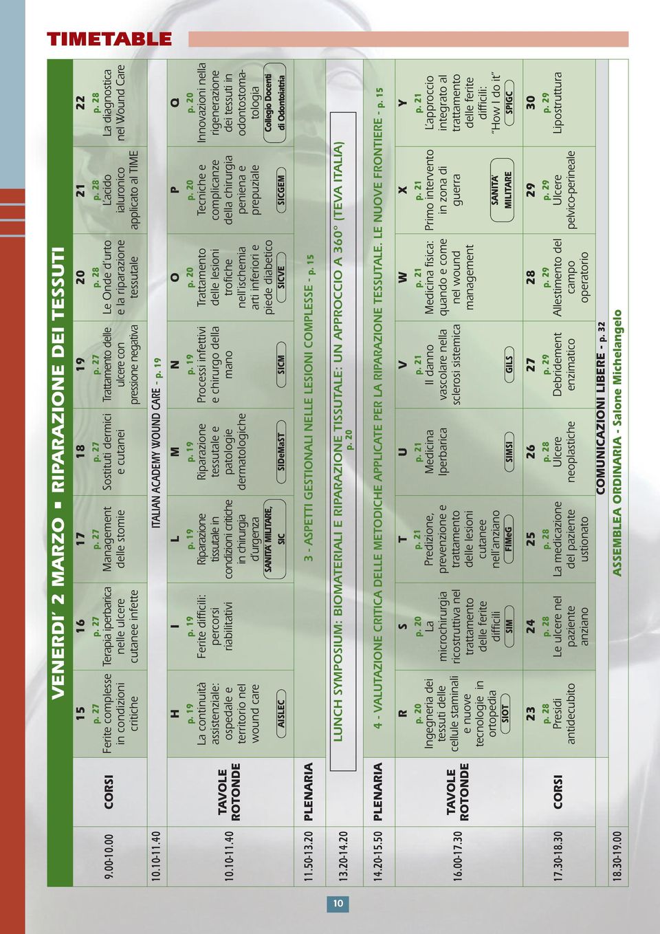 28 L acido ialuronico applicato al TIME 22 p. 28 La diagnostica nel Wound Care 10.10-11.40 ITALIAN ACADEMY WOUND CARE - p. 19 10.10-11.40 TAVOLE ROTONDE H p.