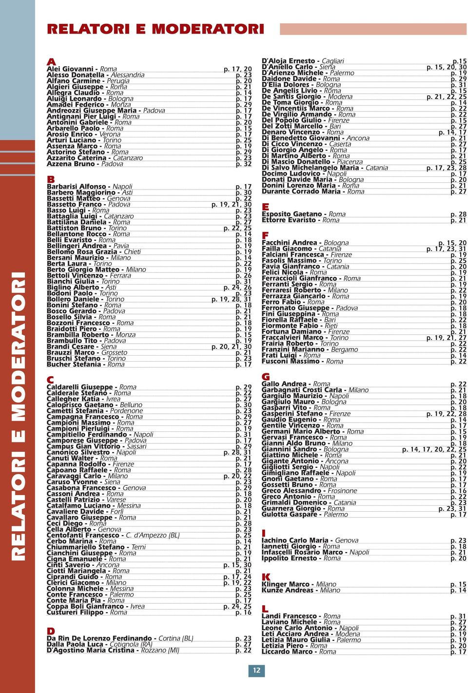 15 Arosio Enrico - Verona p. 17 Arturi Luciano - Torino p. 25 Assenza Marco - Roma p. 19 Astorino Stefano - Roma p. 29 Azzarito Caterina - Catanzaro p. 23 Azzena Bruno - Padova p.