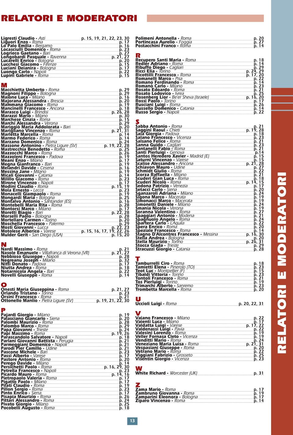 15 M Macchietta Umberto - Roma p. 29 Magnoni Filippo - Bologna p. 29 Maione Luca - Milano p. 16 Majorana Alessandra - Brescia p. 20 Mammana Giacomo - Roma p. 19 Mancinelli Francesco - Ancona p.