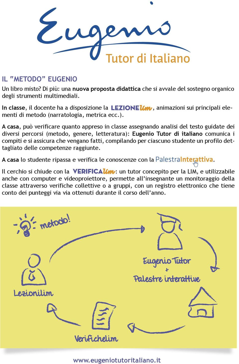 A casa, può verificare quanto appreso in classe assegnando analisi del testo guidate dei diversi percorsi (metodo, genere, letteratura): Eugenio Tutor di italiano comunica i compiti e si assicura che