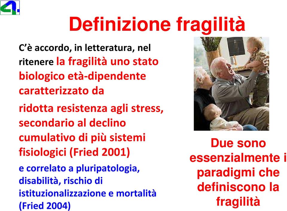 di più sistemi fisiologici (Fried 2001) e correlato a pluripatologia, disabilità, rischio di