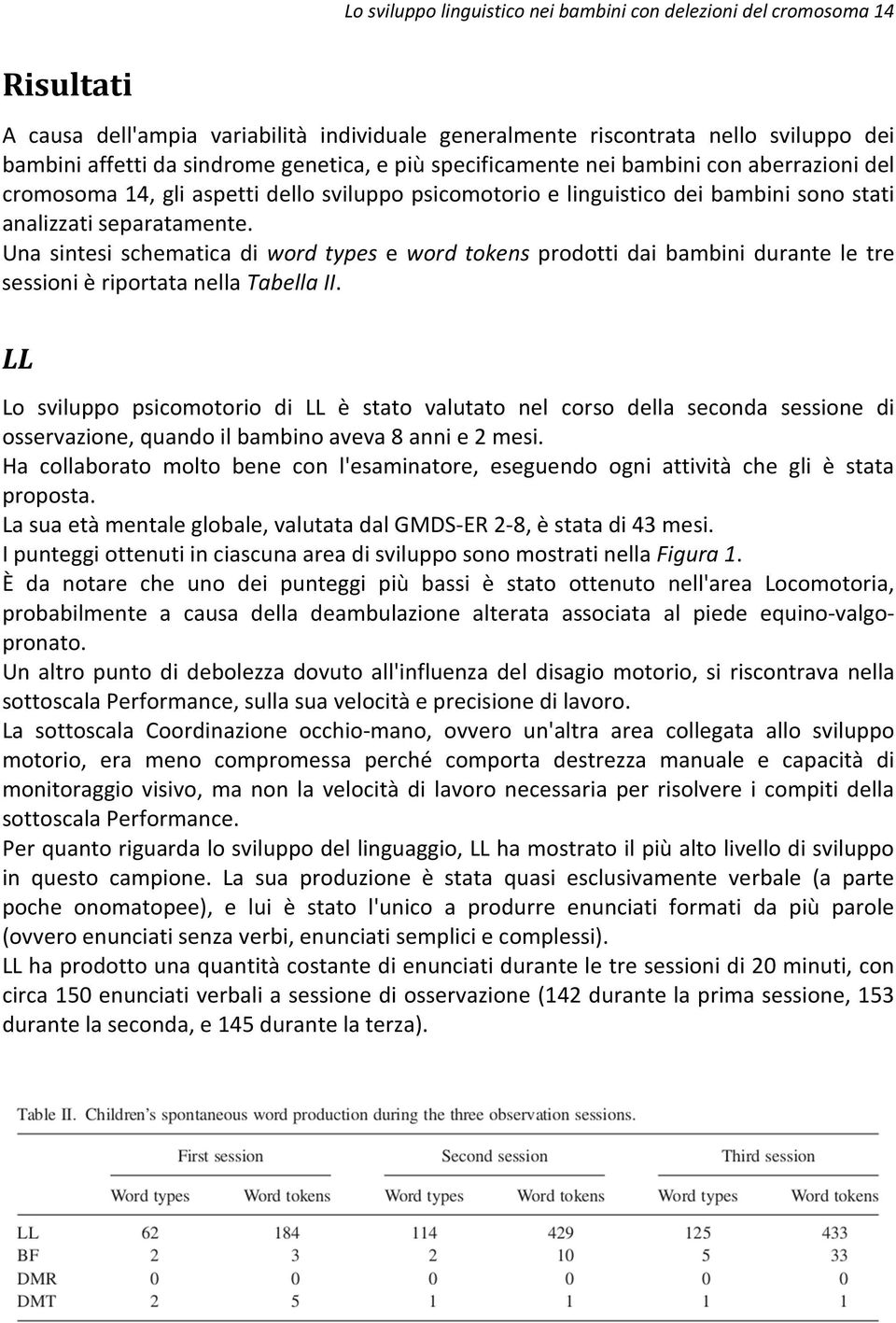 Una sintesi schematica di word types e word tokens prodotti dai bambini durante le tre sessioni è riportata nella Tabella II.