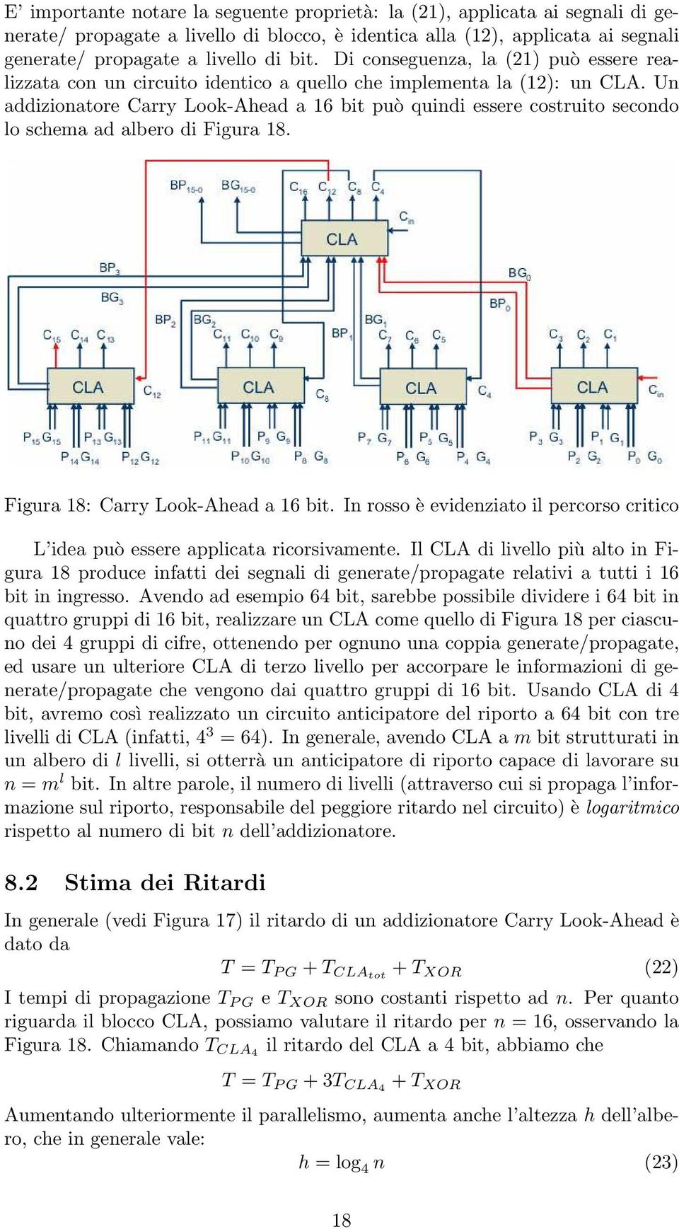 Un addizionatore Carry Look-Ahead a 16 bit può quindi essere costruito secondo lo schema ad albero di Figura 18. Figura 18: Carry Look-Ahead a 16 bit.