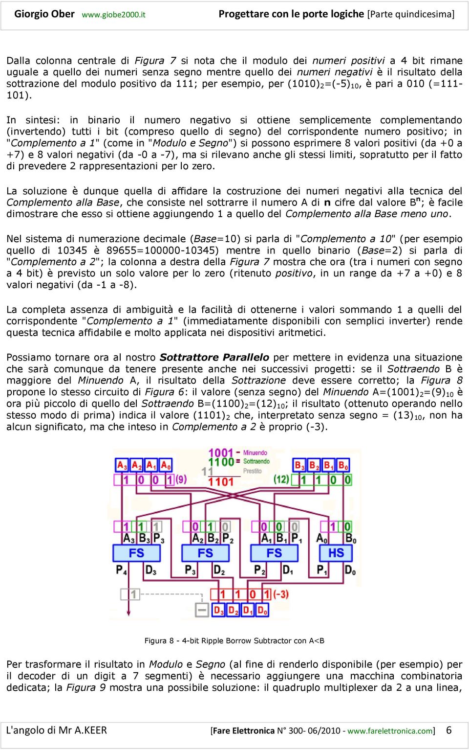 In sintesi: in binario il numero negativo si ottiene semplicemente complementando (invertendo) tutti i bit (compreso quello di segno) del corrispondente numero positivo; in "Complemento a 1" (come in