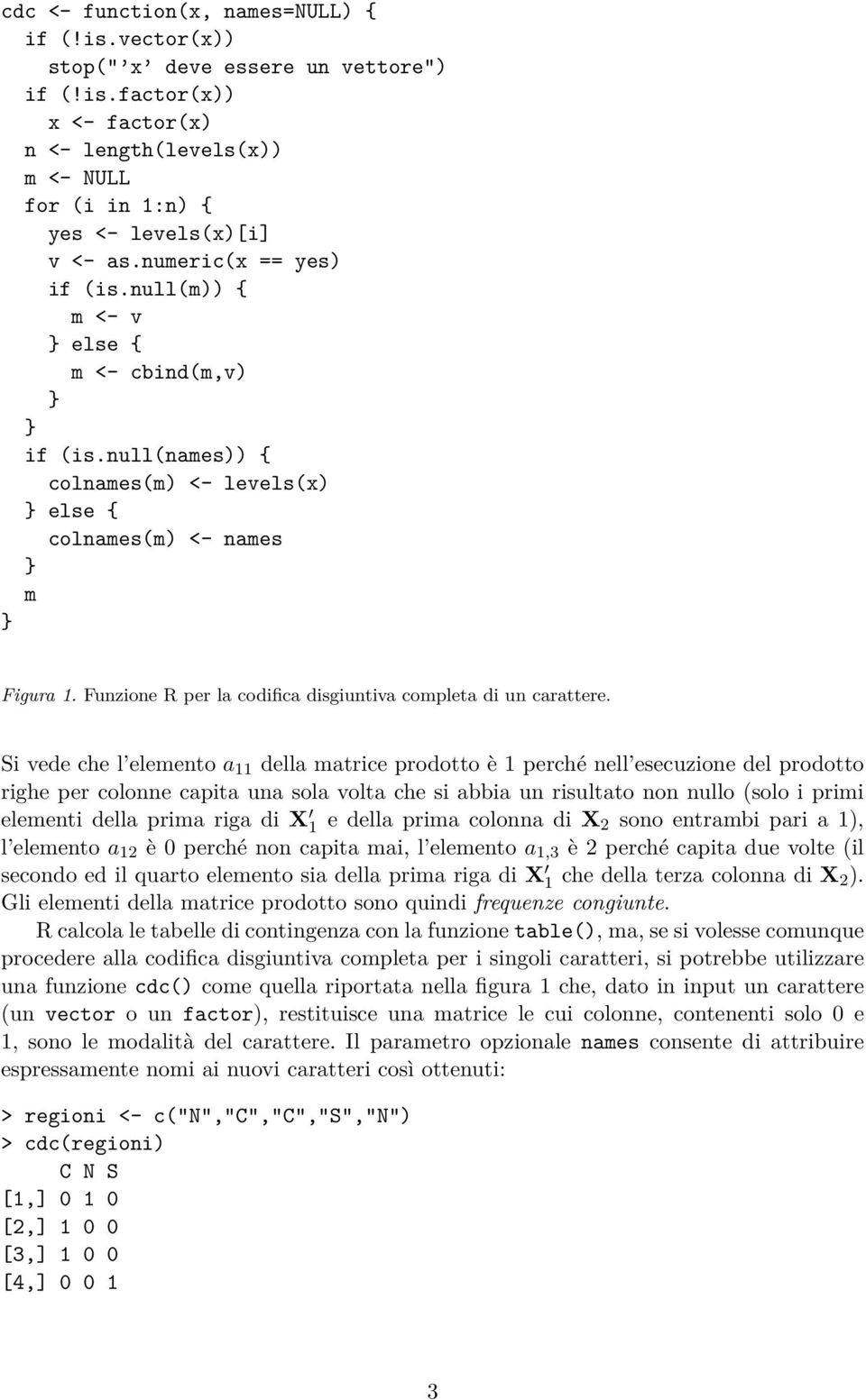 Funzione R per la codifica disgiuntiva completa di un carattere.