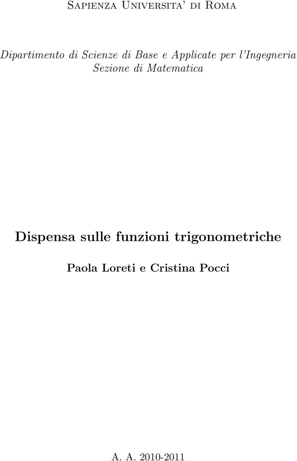 Sezione di Matematica Dispensa sulle funzioni