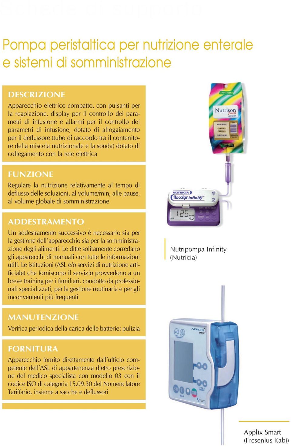 elettrica scheda 17 Regolare la nutrizione relativamente al tempo di deflusso delle soluzioni, al volume/min, alle pause, al volume globale di somministrazione ADDESTRAMENTO Un addestramento