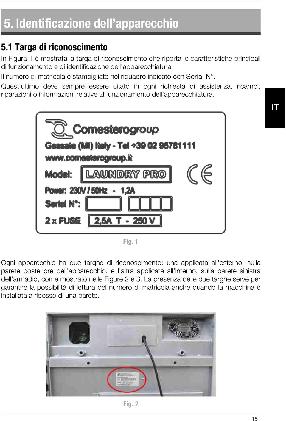 Il numero di matricola è stampigliato nel riquadro indicato con Serial N.