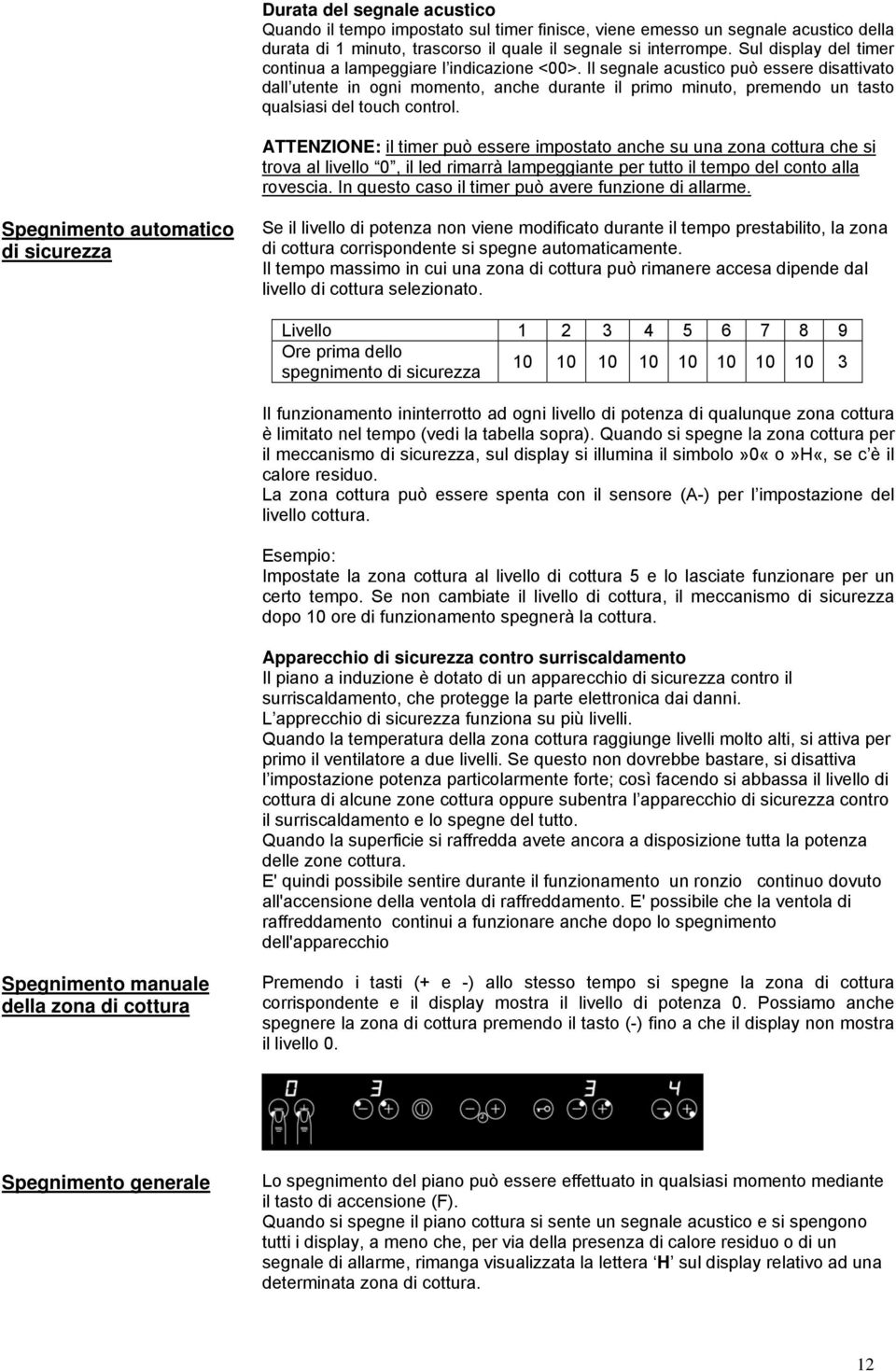 Il segnale acustico può essere disattivato dall utente in ogni momento, anche durante il primo minuto, premendo un tasto qualsiasi del touch control.