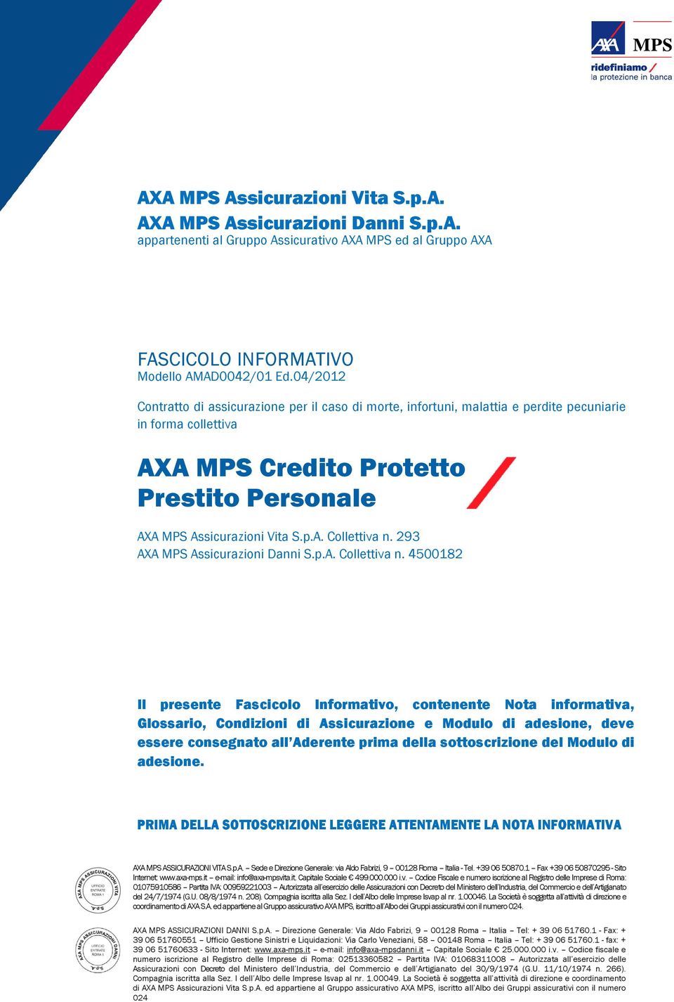 293 AXA MPS Assicurazioni Danni S.p.A. Collettiva n.