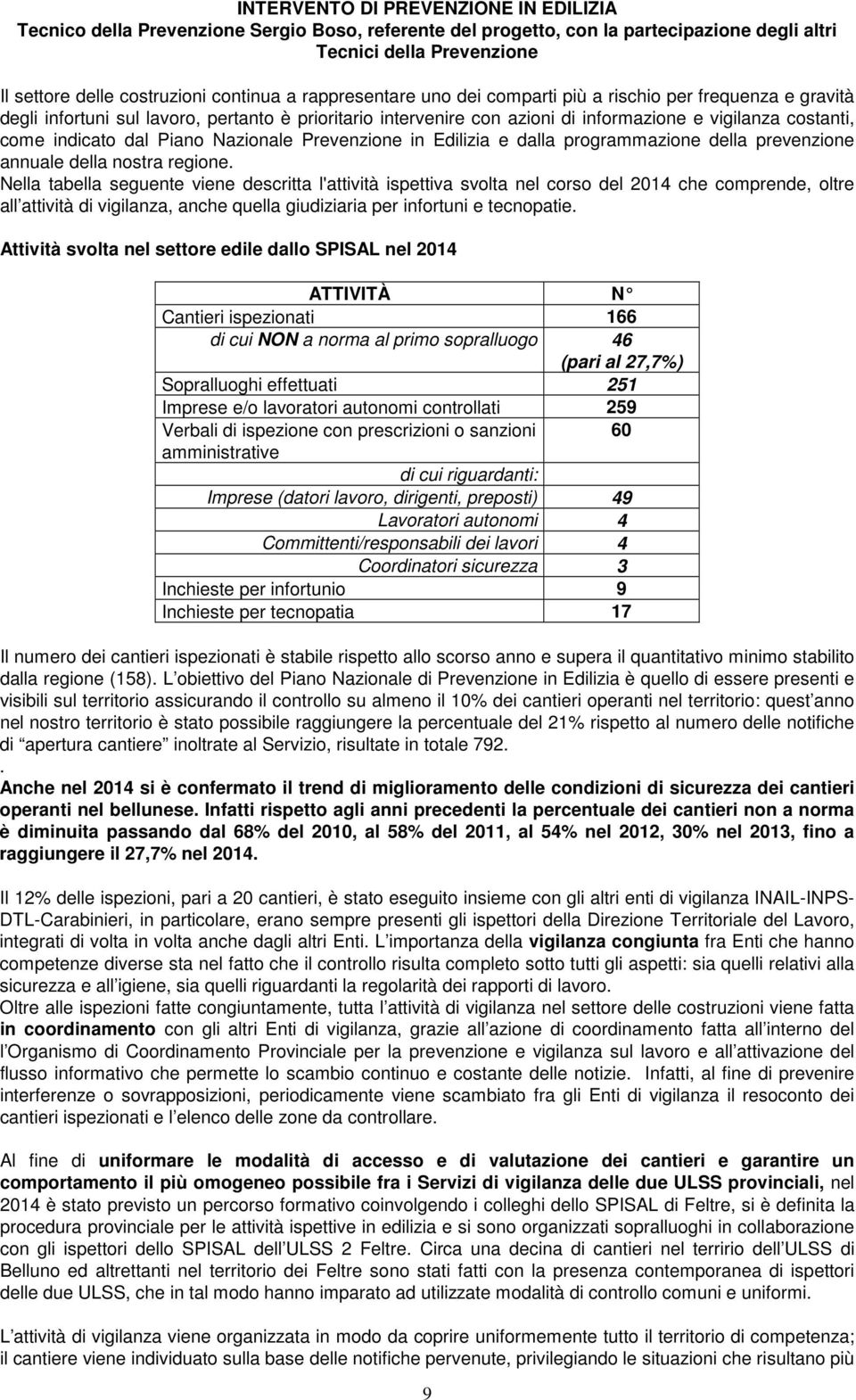 dal Piano Nazionale Prevenzione in Edilizia e dalla programmazione della prevenzione annuale della nostra regione.