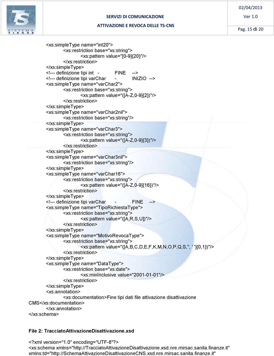 name="varchar3"> <xs:pattern value="([a-z,0-9]{3})"/> <xs:simpletype name="varchar3nil"> <xs:restriction base="xs:string"/> <xs:simpletype name="varchar16"> <xs:pattern value="([a-z,0-9]{16})"/> <!