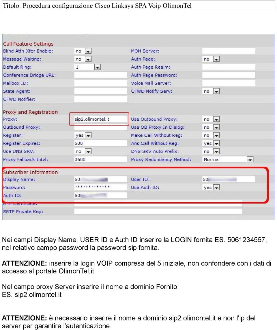 ATTENZIONE: inserire la login VOIP compresa del 5 iniziale, non confondere con i dati di accesso al portale