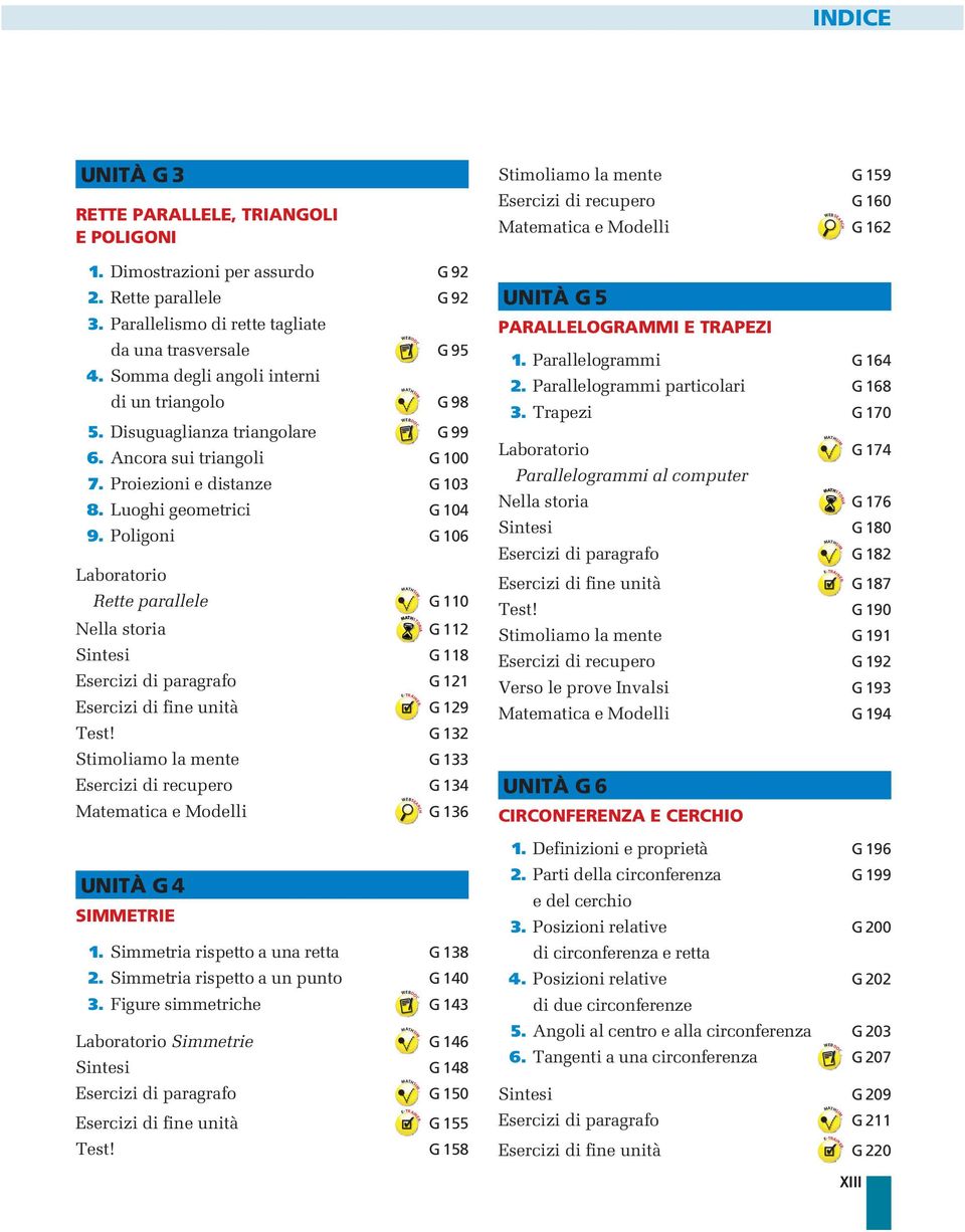 Poligoni G 106 Laboratorio Rette parallele G 110 Nella storia G 112 Sintesi G 118 Esercizi di paragrafo G 121 Esercizi di fine unità G 129 Test!