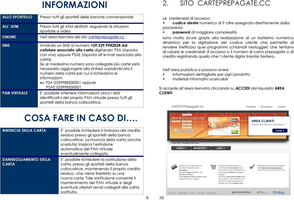 9942024 dal cellulare associato alla carta digitando: PSA (risposta con sms) oppure PSAE (risposta all e-mail associata alla carta).