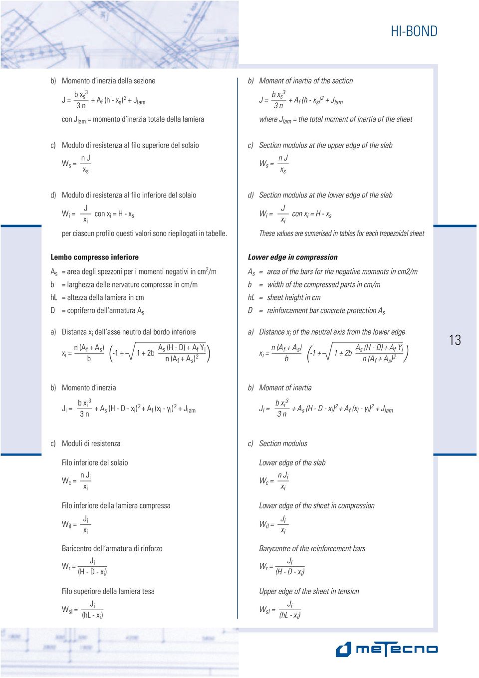 odulo di resistenza al filo inferiore del solaio J W i = con x i = H - x s x i per ciascun profilo questi valori sono riepilogati in tabelle.